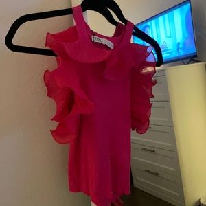 Zara pink ruffle tank NWT